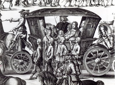 1649年8月18日、パリの街で子供としてルイ14世の幼い王が登場した行列。詳細 作： French School