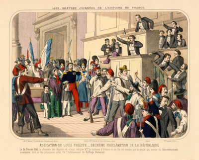 1848年2月24日の2月の革命時の第二フランス共和国宣言、1848年にリヨンのガドーラによって発行された大判 作： French School