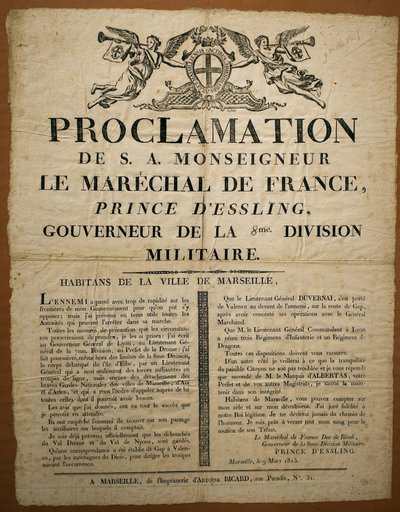 3月9日付、マルセイユ市の住民への布告 作： French School
