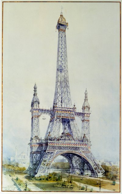 1900年の展覧会のためにエッフェル塔を改造するプロジェクト（1896年5月）。1896年のエングレーヴィング。パリ、国立公文書館 作： French School