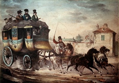 公共の交通機関。パリとモーを結ぶ路線の勤勉さ。1824年のヴィランのイラスト。コンピエーニュ、シャトー美術館 作： French School