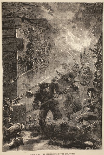 1871年5月のカタコンベでの反乱軍の追跡、カッセルのフランスとドイツ間の戦争の歴史、1870年から1871年までの図解 作： French School