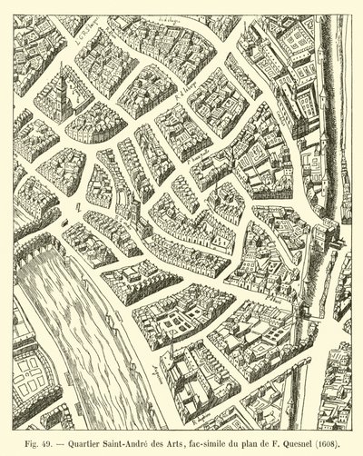 Quartier Saint-Andre des Arts、Fケスネルによる計画の複製、1608 作： French School