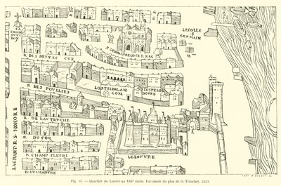 16世紀のルーブル地区、1552年のO Truschetによる計画の複製 作： French School