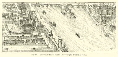 マシューメリアンの計画によると、1615年のルーブル地区 作： French School