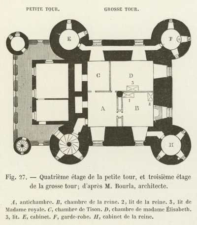 小さなタワーの4階と大きなタワーの3階。 dapres M Bourla、建築家 作： French School