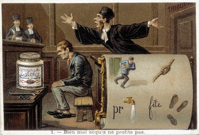 ことわざ「Well mal acquis ne jamais profit」を示すリーバスとシーン - chromo.リエビッグ 作： French School