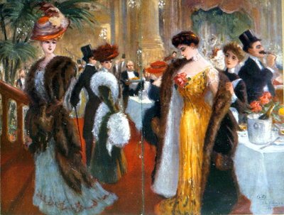 1905-10年頃のパリでのレセプション（カラーリトグラフ） 作： French School