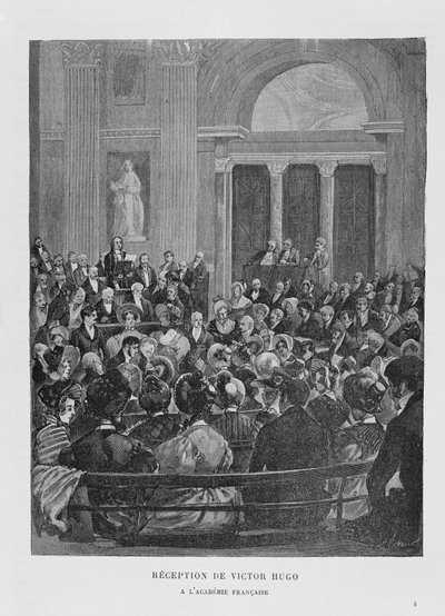 フランスアカデミーでのヴィクトルユーゴー（1802-85）のレセプション 作： French School