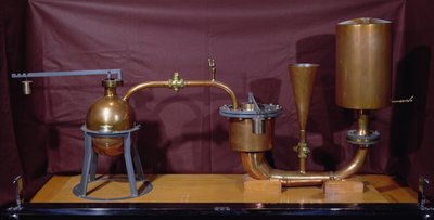 デニス・パピン（1647-1712）によって発明された蒸気圧力機械の再構築（銅） 作： French School