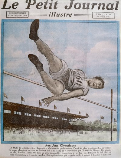 1924年パリの第8回オリンピックでハイジャンプを記録、1924年7月20日のルプチジャーナルの表紙イラスト 作： French School