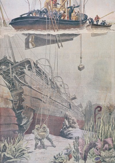 オセアナの難破船からの宝物の回収、ルプティジャーナルのイラスト、1912 作： French School