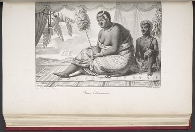アメリカ、アジア、アフリカ、大洋の島々からの野蛮人の肖像画とともに、世界中の絵のように美しい旅行から、サンドイッチ諸島の住民であるReine Cahoumanou。 風景、海の景色、いくつかの自然史オブジェクト。 作： French School