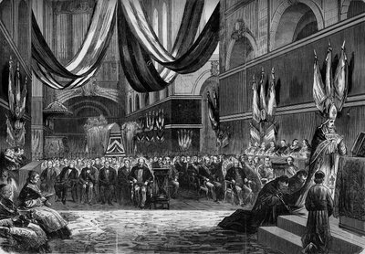 サン・ルイ・ド・ヴェルサイユ教会で行われた、クレメント・トーマス（1809-1871）とクロード・ルコント（1817-1871）両将軍を讃える宗教儀式 作： French School