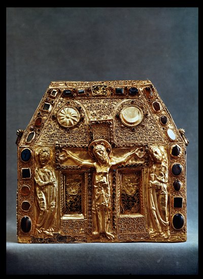 ペピンI世の聖遺物箱I（803-38）アキテーヌの王（木材に金をはめ込んだ宝石） 作： French School