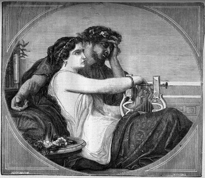 Lesbie（Lesbia）とCatulle（紀元前87年〜54年）の表現 ラテンの詩人：詩人は恋した若い娼婦に多くの詩を捧げた。古代から現代までの世界のすべての民族における売春と放蕩の歴史」に掲載されているエングレービング 作： French School