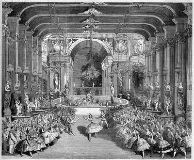 バレエの表現：メッシーナのカジノ、ニコロ・ガブリエリ（1814-1891）の音楽による「メッシーナの星」の第1幕の舞台装置。装飾はエドゥアール・デプレシャンが担当。パリ、オペラ座 作： French School