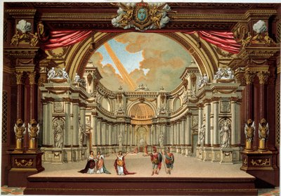 ジャン・バティスト・ポケリン・ディ・モリエール（1622-1673）の劇をヴェルサイユ宮殿の劇場で表現。19世紀のリトグラフ。装飾美術、パリ 作： French School