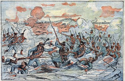 1805年12月2日に行われたアウステルリッツの戦い（三帝の戦い）を表現したもの。 作： French School