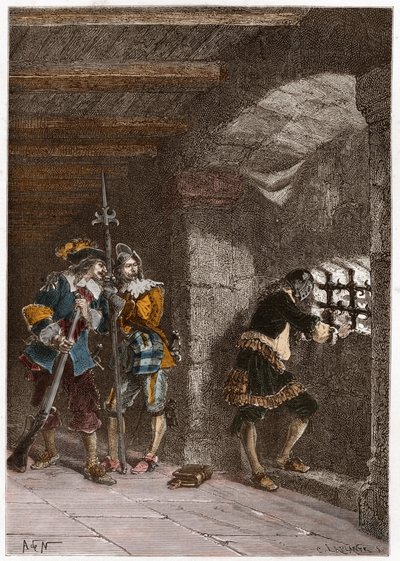 サント・マルグリット島に幽閉されていた鉄仮面（1703年没）の表現 作： French School