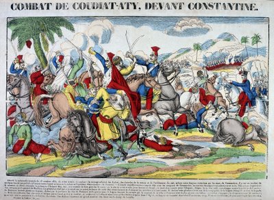 1837年10月13日にコンスタンティヌスを攻略するきっかけとなった、コンスタンティヌス手前のクーディア・アティの戦いを表現したもの。エピナルの絵 作： French School