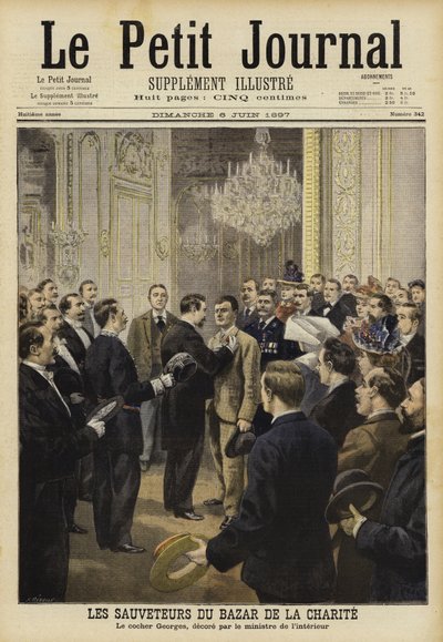 パリのバザールデラシャライトでの火災からの救助者、1897年 作： French School