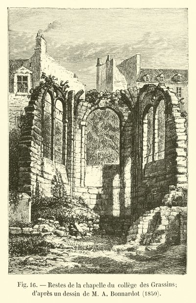 Grassins大学のチャペルの遺跡。 MA Bonnardot、1850年の絵から 作： French School
