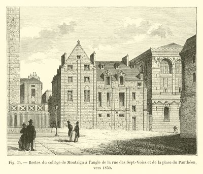 1850年頃、9月1日通りとパンテオン広場の角にあるモンタイグ大学の遺跡 作： French School