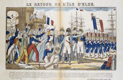 ナポレオン・ボナパルト（1769-1821）が1815年にエルバ島に亡命した際の帰還。エピナルの写真 作： French School