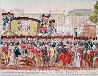 フランス王室のパリへの帰還、1791年6月25日、コンコルド広場を横切る一行（エングレーヴィング 作： French School