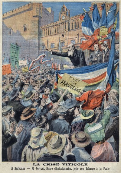1907年、南フランスのブドウ畑の反乱（印刷物） 作： French School