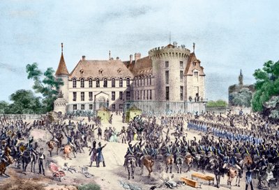 1830 年の革命、チャールズ 10 世が州兵に贈呈 (彫刻) 作： French School