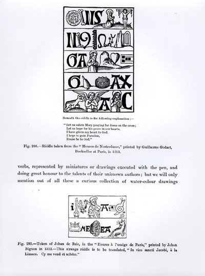 1513年にギヨームゴダールによって印刷されたHeures de Nostredameからの謎、および1512年にJehan Bignonによって印刷されたHeuresからParisのJehan de Brieのトークン、Science and 作： French School