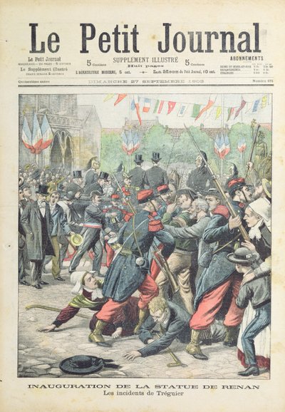 1903年9月27日、レナンの像の就任式でのトレギエの暴動、「ルプチジャーナル」の表紙イラスト 作： French School