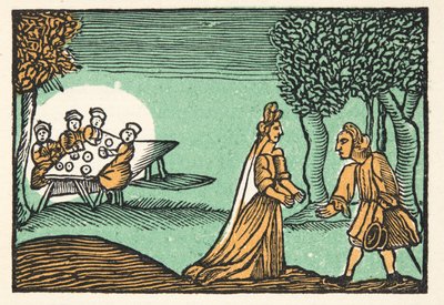 M Perraultのパブ、Mother Gooseが「Mother Goose」と語った、「歴史の物語」または「Tales of Past Times」のタフトを使ったリケット。 1925年（手塗りの木版画） 作： French School