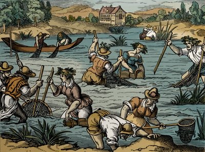 川釣り、1584 年から (彫刻) 作： French School