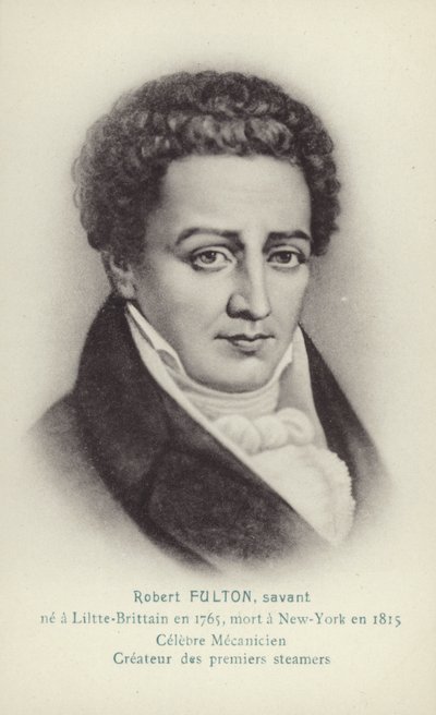 ロバート・フルトン（1765～1815）、アメリカの技師、発明家、蒸気船の開拓者（リトグラフ） 作： French School