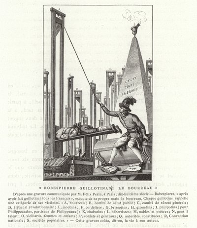 死刑執行人、フランス革命をギロチン化するロベスピエール 作： French School
