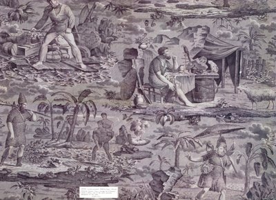 ロビンソンクルーソー、F。ピータースによるデザイン、c.1815-20（ローラープリントコットン） 作： French School