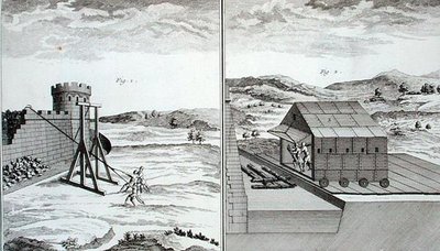 1770年頃に出版されたDenis Diderot(1713-84)の「Encyclopedie des Sciences et Metiers」に掲載されているローマの包囲機械(エングレーヴィング) 作： French School