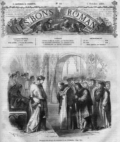 ローマの連載。"ヴィクトル・ユーゴー（1802-1885）の「ノートルダム・ド・パリ」。"Les bons romances "に掲載されたエングレーヴィング 作： French School