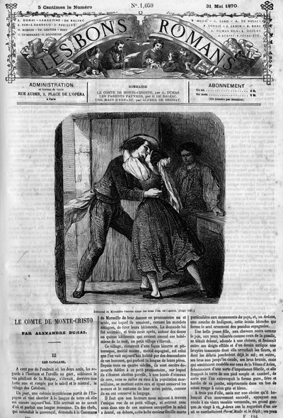 ローマの連載。アレクサンドル・デュマ（1802-1870）の「モンテ・クリスト伯」（Monte-Cristo）。エドモンド・ダンテスとメルセデスのセックスシーン。Les bons romances "のエングレーヴィング 作： French School
