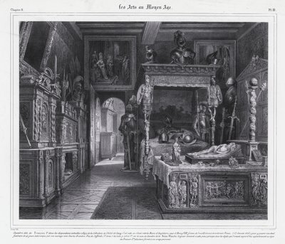 1515年、メアリー・テューダーが夫であるフランス王ルイ12世の死後、喪に服していたパリのホテル・ド・クリュニーの部屋（リトグラフ版 作： French School
