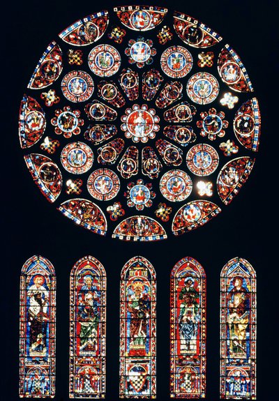 南壁のバラとランセットの窓、c.1224 作： French School