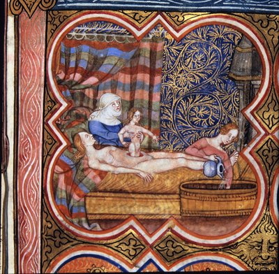 Royal 16 G VII fol.219 ジュリアス・シーザーの誕生 (紀元前 101-44 年) (ベラム) 作： French School