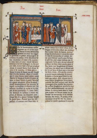 Royal 16 G VI f.426r ルイ 9 世を訪れたヘンリー 3 世とサン ドニでのヘンリー 3 世のミニチュア、「Les Grandes Chroniques de France」のページ 作： French School