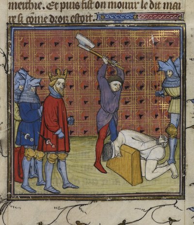 Royal 20 C. VII f.134v フランスの貴族に対するジャクリー蜂起の指導者は、ナバラ王の命令で斬首された、「Chroniques de France ou de St Denis」から 作： French School