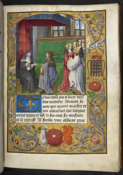 ロイヤル MS 16 F II f.137r 「シャルル ドルレアン、詩」よりイラスト。 疑似エロワーズ、「Les epistres de labesse Heloys du Paraclit, qui abaye maître Abaielart fonta aincois qu