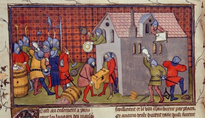 ロイヤル MS 20 CVII f.41v、家の略奪 (ベラム) 作： French School