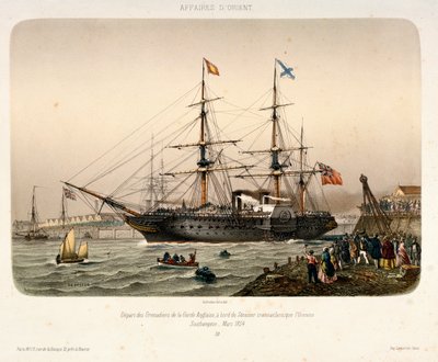 サウサンプトンを出港するロイヤル・ウエスト・インディアン・メール汽船「オリノコ号」、1854年頃（リトグラフ） 作： French School